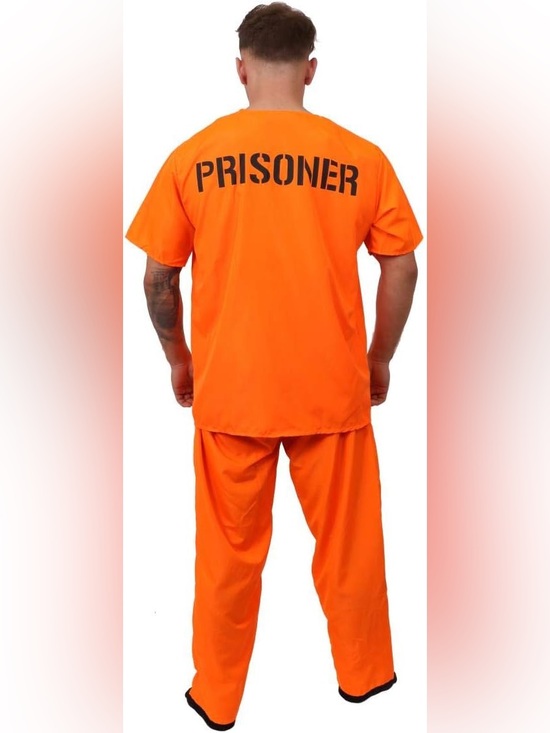 Spirit Other - Orange Prisoner Costume Top Halloween Convict Shirt Cosplay Unisex Women Men XL